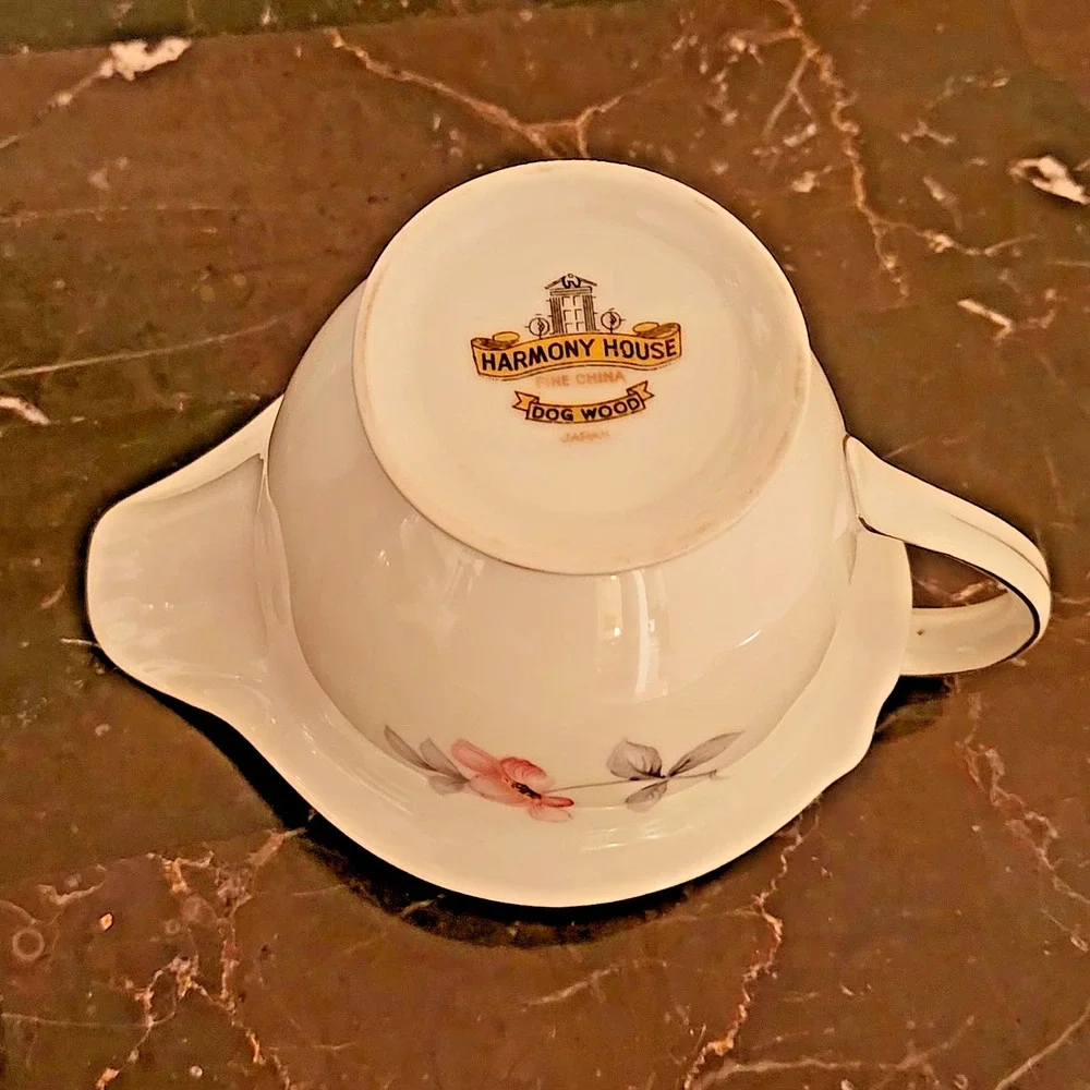 Vintage Harmony House Dogwood Creamer with Platinum Trim Pink Flowers